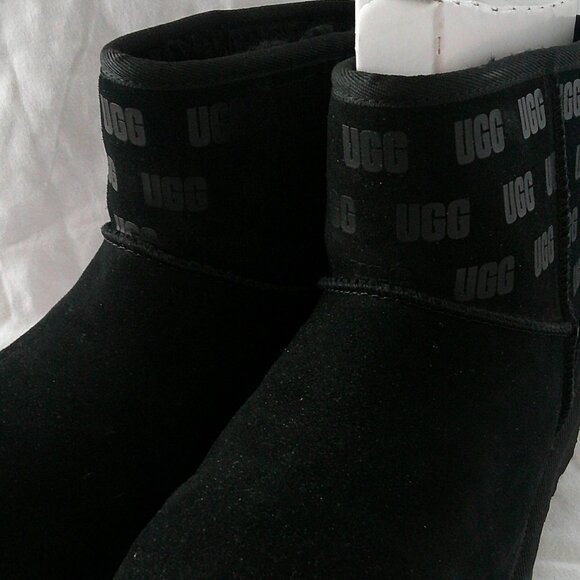 UGG Black Suede Logo Ankle Boots — Women’s 11 — Brand New - Picture 2 of 4